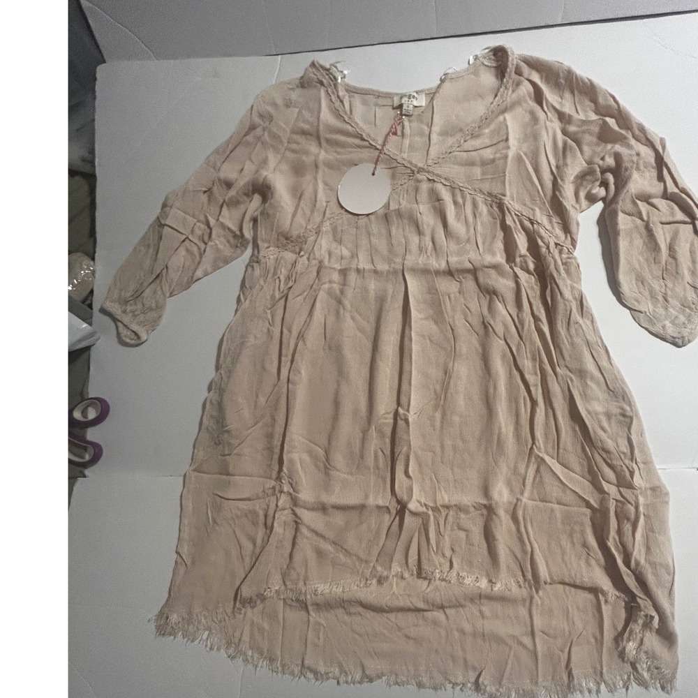Umgee USA Womens Small Blush Pink Lace Trim Babydoll Tunic High Low Fringe